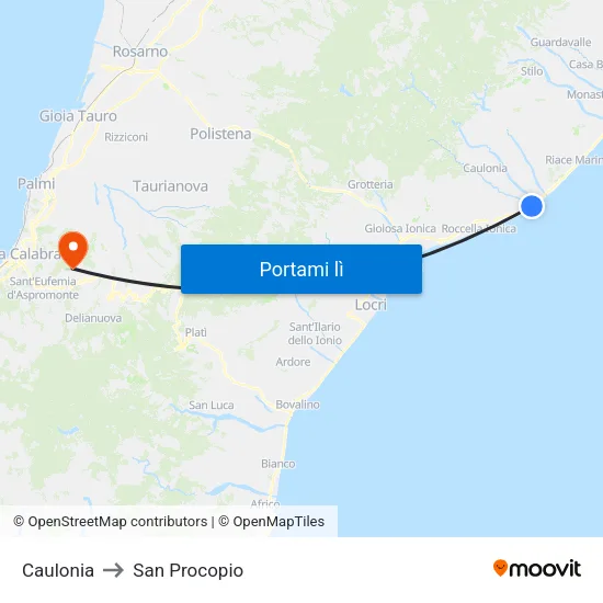 Caulonia to San Procopio map