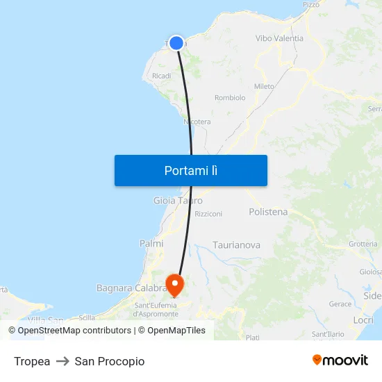 Tropea to San Procopio map