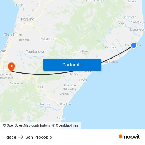 Riace to San Procopio map