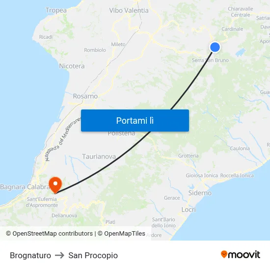 Brognaturo to San Procopio map