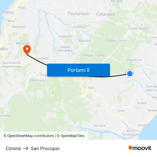 Ciminà to San Procopio map