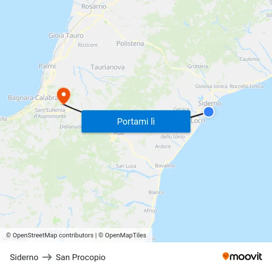 Siderno to San Procopio map