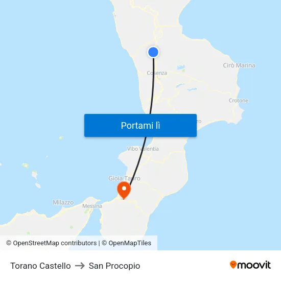 Torano Castello to San Procopio map