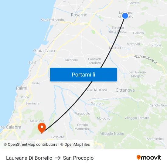 Laureana Di Borrello to San Procopio map