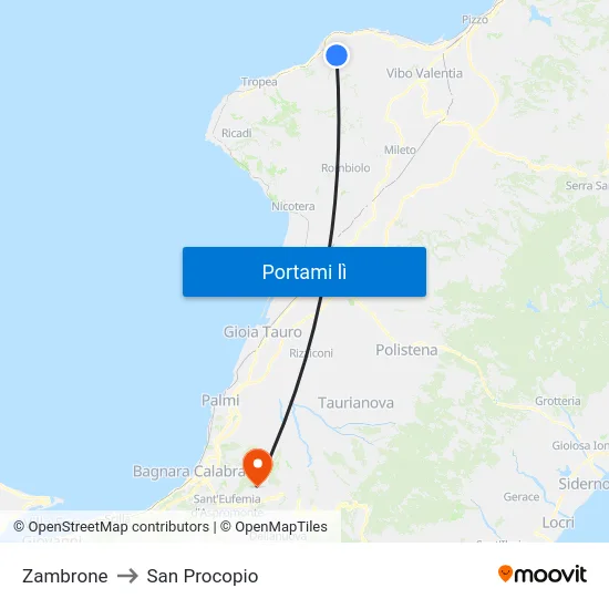 Zambrone to San Procopio map