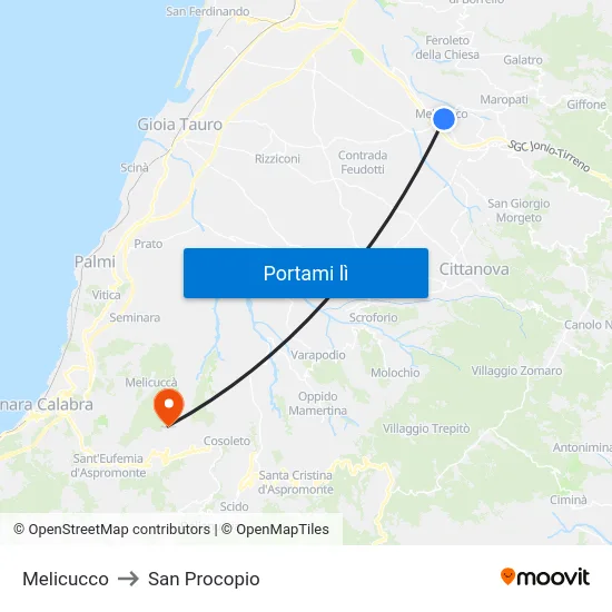Melicucco to San Procopio map