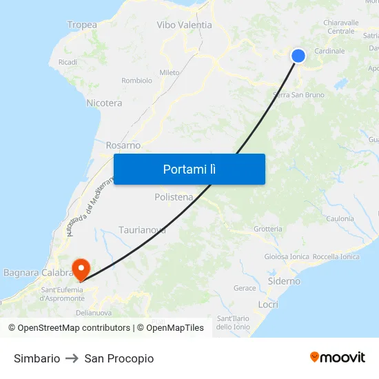 Simbario to San Procopio map
