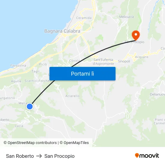 San Roberto to San Procopio map