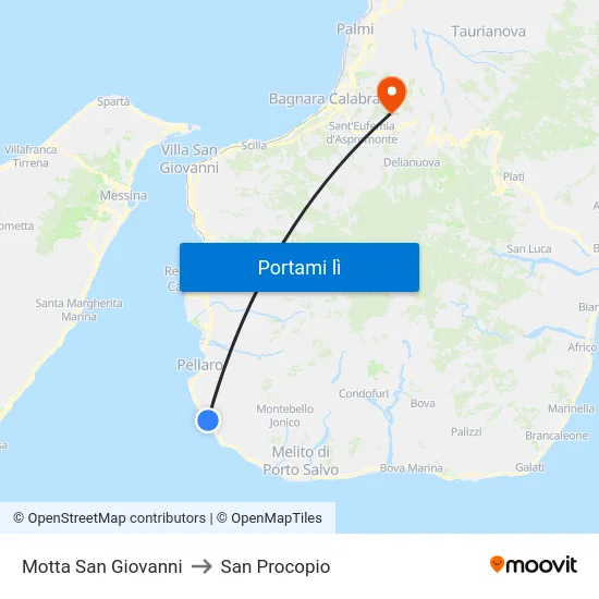 Motta San Giovanni to San Procopio map