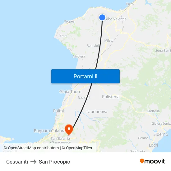 Cessaniti to San Procopio map