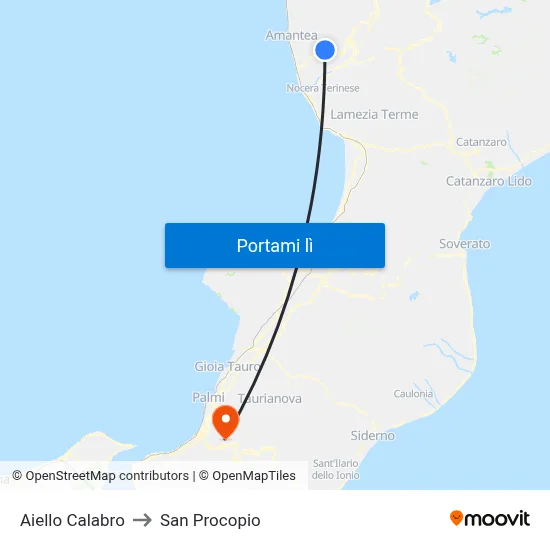 Aiello Calabro to San Procopio map