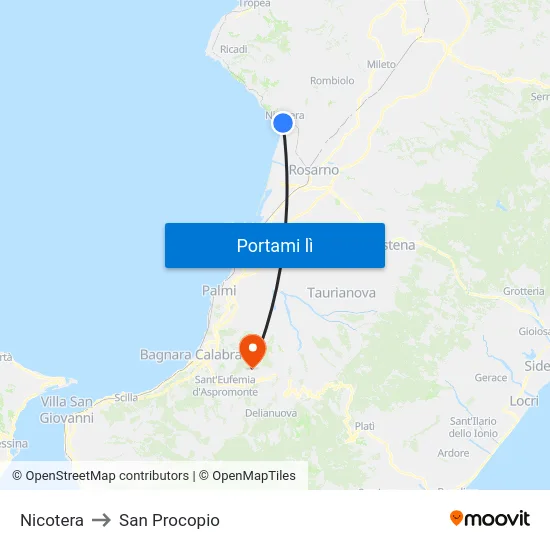 Nicotera to San Procopio map