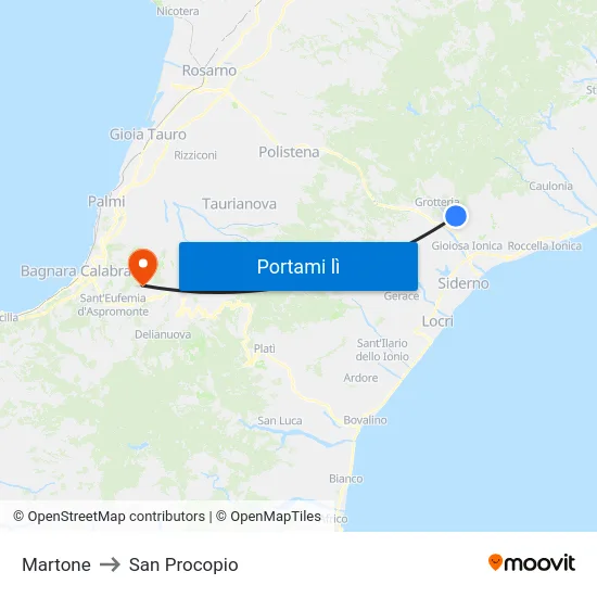Martone to San Procopio map