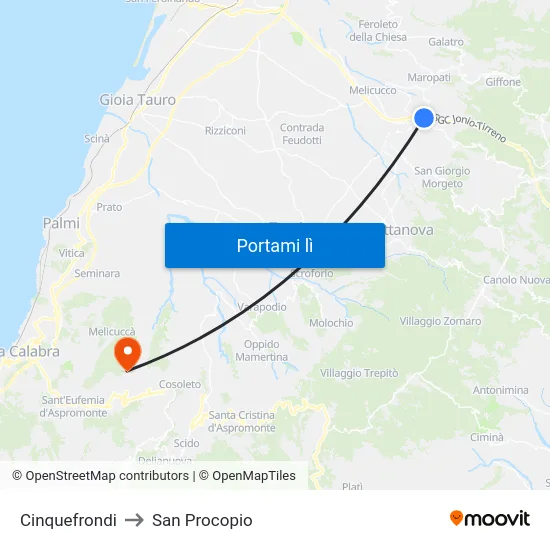 Cinquefrondi to San Procopio map