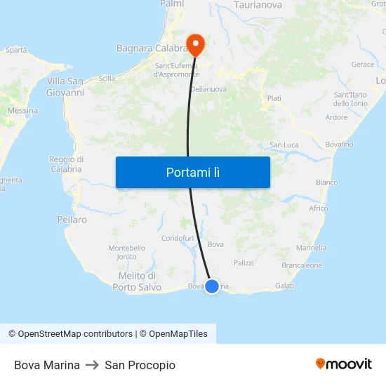 Bova Marina to San Procopio map