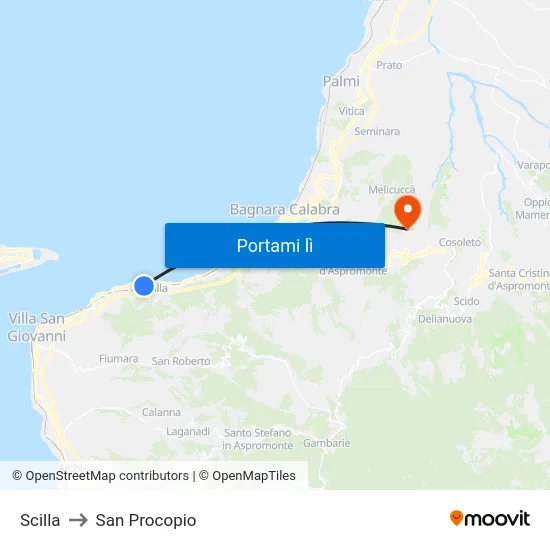 Scilla to San Procopio map