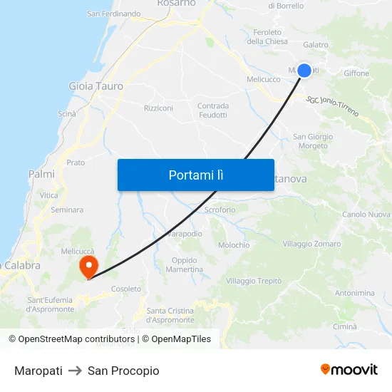Maropati to San Procopio map