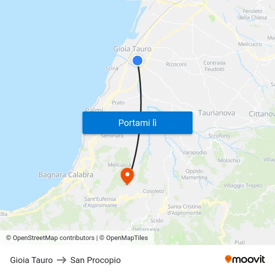 Gioia Tauro to San Procopio map