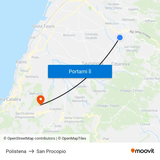 Polistena to San Procopio map