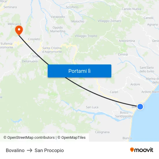 Bovalino to San Procopio map