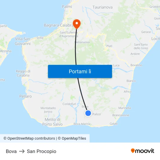 Bova to San Procopio map