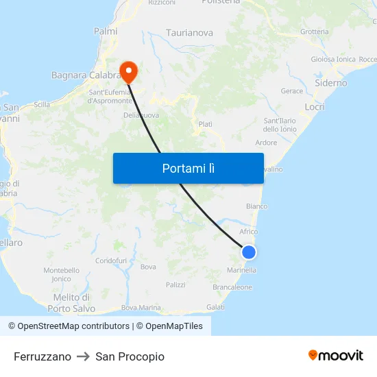 Ferruzzano to San Procopio map
