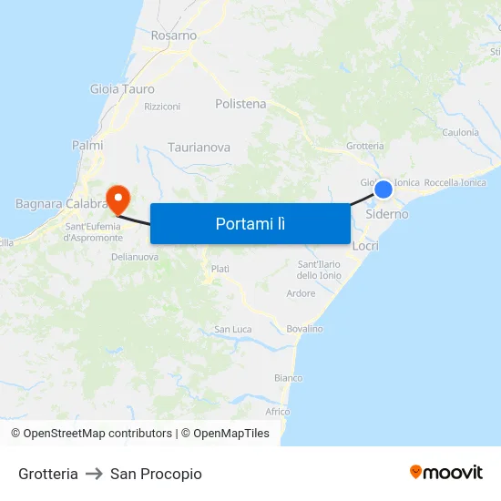 Grotteria to San Procopio map