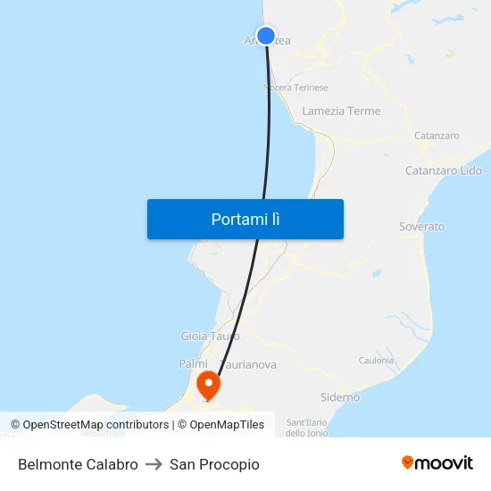 Belmonte Calabro to San Procopio map