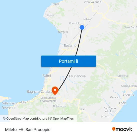 Mileto to San Procopio map