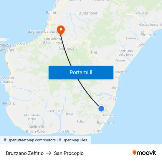 Bruzzano Zeffirio to San Procopio map