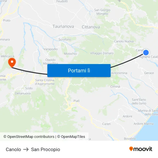 Canolo to San Procopio map