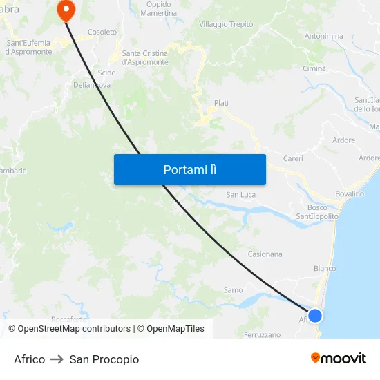 Africo to San Procopio map