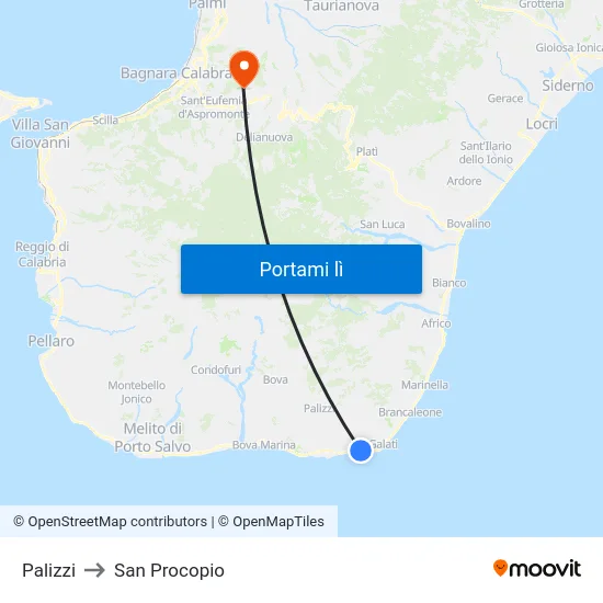 Palizzi to San Procopio map