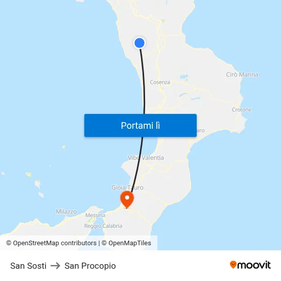 San Sosti to San Procopio map