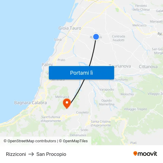 Rizziconi to San Procopio map