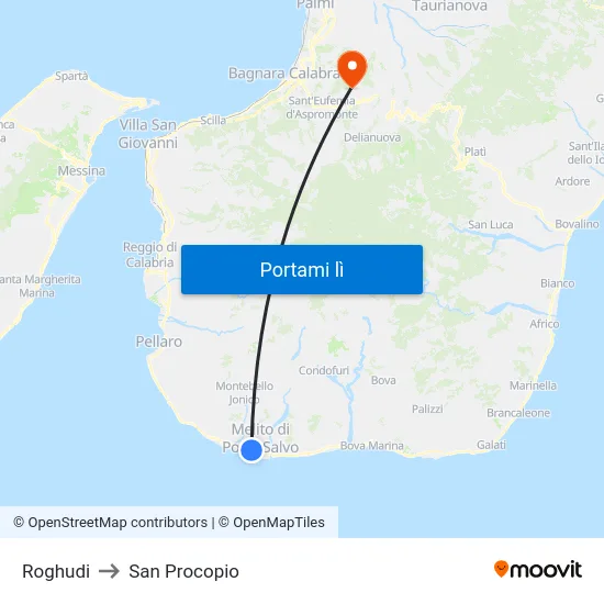 Roghudi to San Procopio map