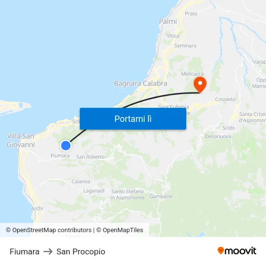 Fiumara to San Procopio map