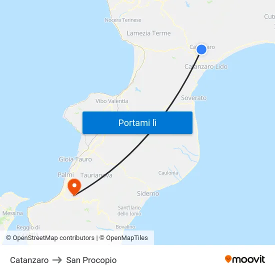 Catanzaro to San Procopio map