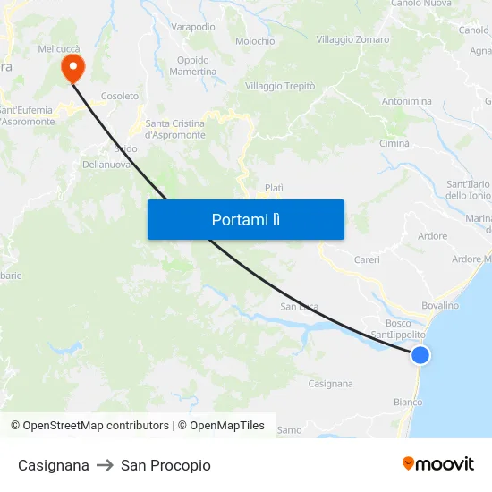 Casignana to San Procopio map