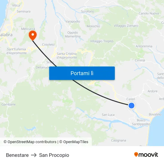 Benestare to San Procopio map