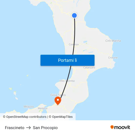 Frascineto to San Procopio map