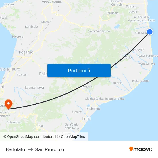 Badolato to San Procopio map