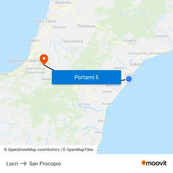 Locri to San Procopio map