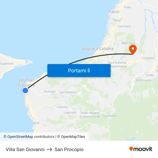 Villa San Giovanni to San Procopio map