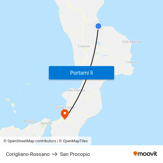 Corigliano-Rossano to San Procopio map