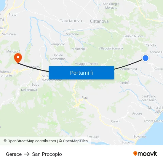 Gerace to San Procopio map