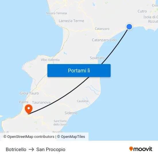 Botricello to San Procopio map