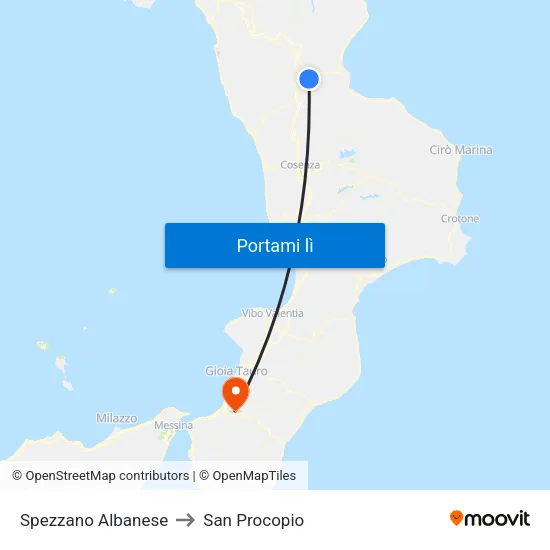 Spezzano Albanese to San Procopio map