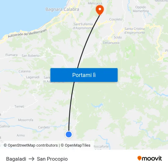 Bagaladi to San Procopio map
