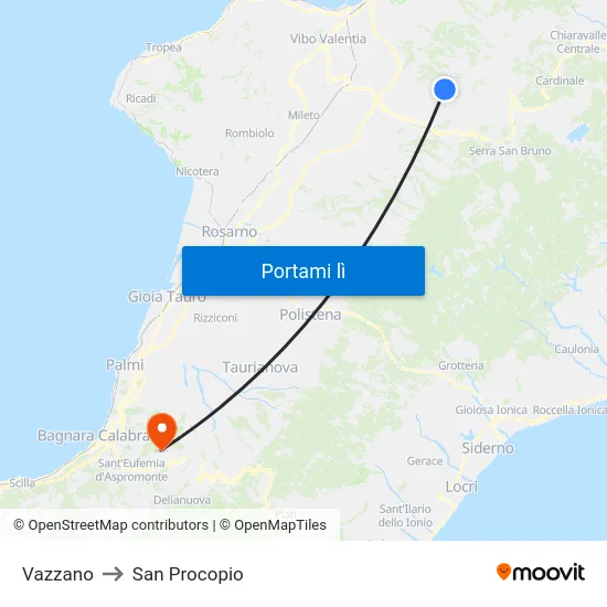 Vazzano to San Procopio map